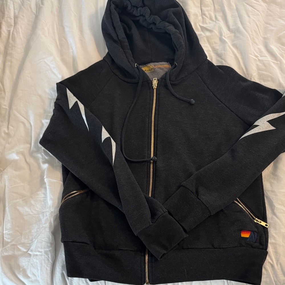 Aviator Nation Black Hoodie with White Lightning Accents